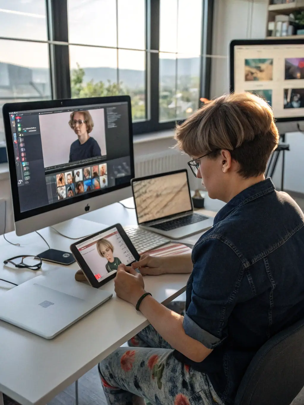 A high-quality image of a person easily designing a cigar label on a tablet, showcasing the user-friendly interface of Cloud Cigar's platform.