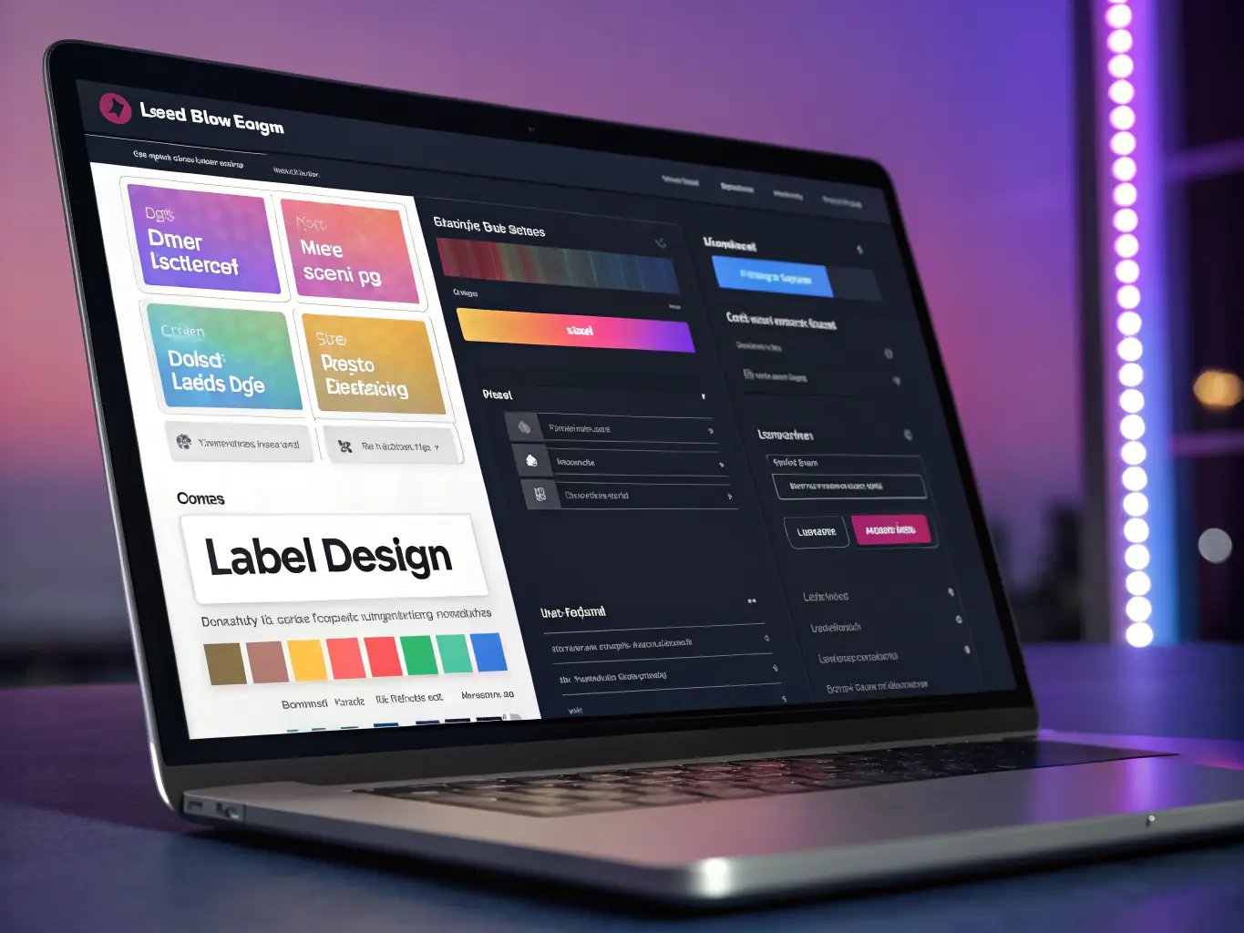 A digital rendering of the Cloud Cigar platform's design interface, showcasing various cigar label templates, font options, and color palettes, emphasizing the ease of creating a unique brand identity.
